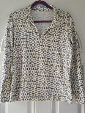 J. McLaughlin XL Horsebit Zip Neck Long Sleeve Top Equestrian Costal Grandma